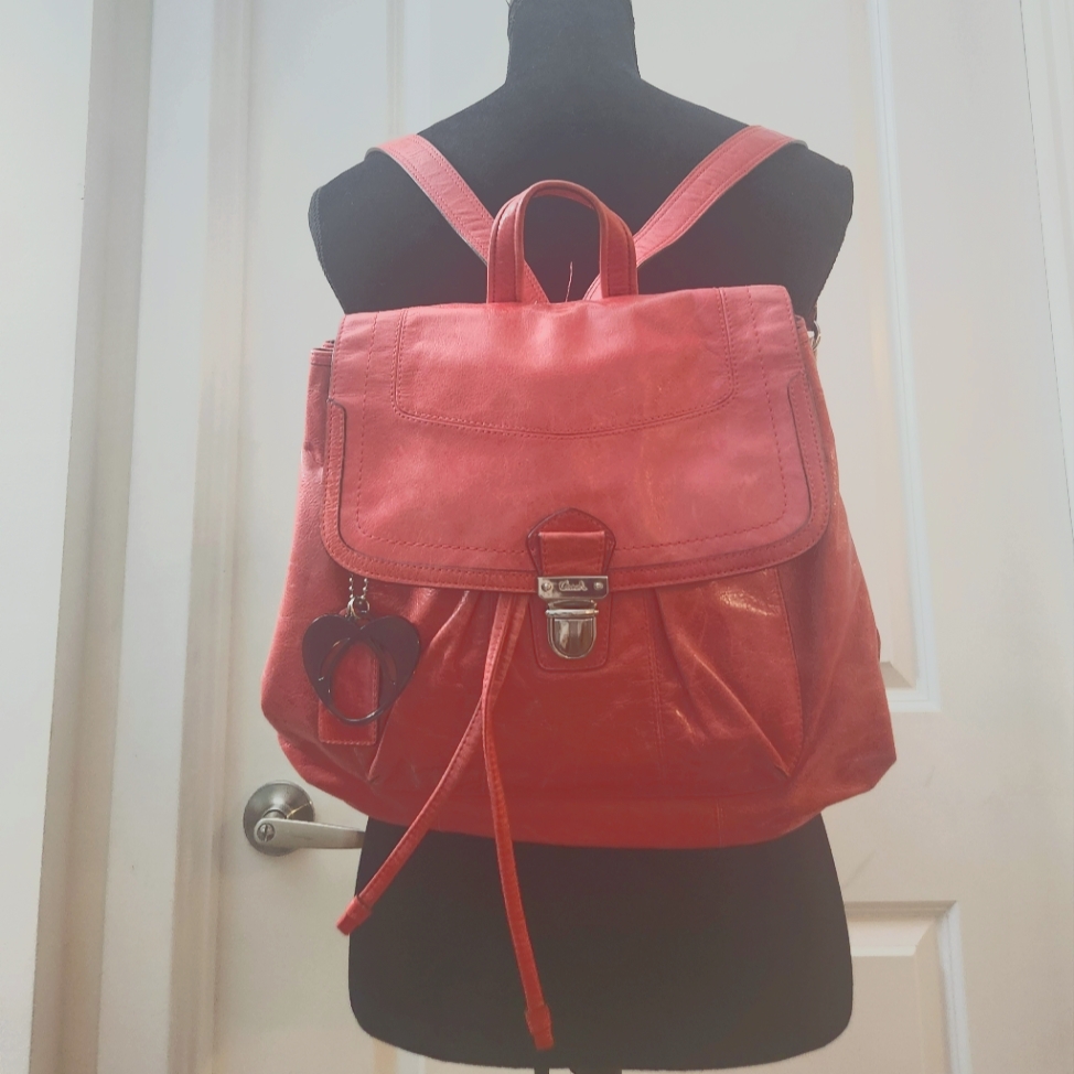 Rare! Coach 17910 Pink Distressed Leather Drawstring Backpack Bag